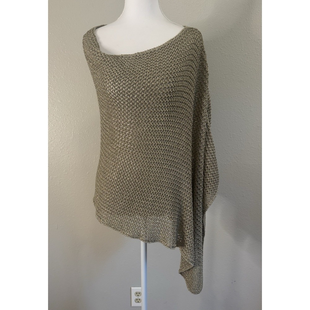 W by Worth Metallic Knit Asymmetric Top Medium Whimsigoth Fishnet Draped Poncho⁠